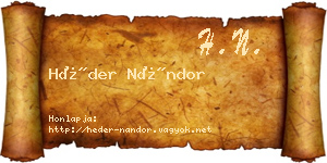 Héder Nándor névjegykártya